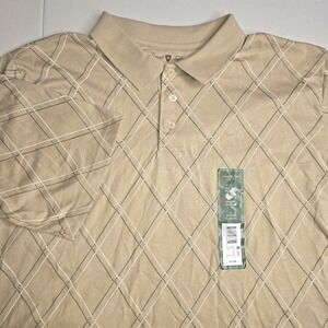 DAVID TAYLOR Men's Large Beige With Diamonds Geometric Short Sleeve Shirt‎ -1330